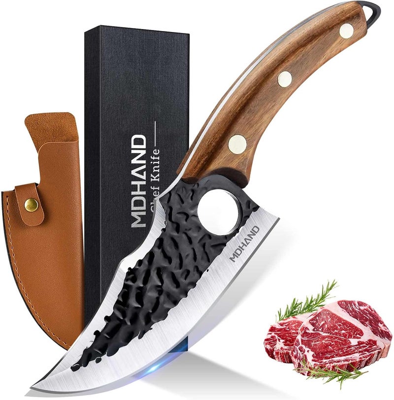 MDHAND Chef Knife - Hand Forged Butcher Knives with Sheath & Gift Box, High Carbon Steel Viking Knives, Meat Cutting Knife for Kitchen, Japanese Chef Knives for Camping, Outdoor, BBQ, Gifts for Men - Image 1