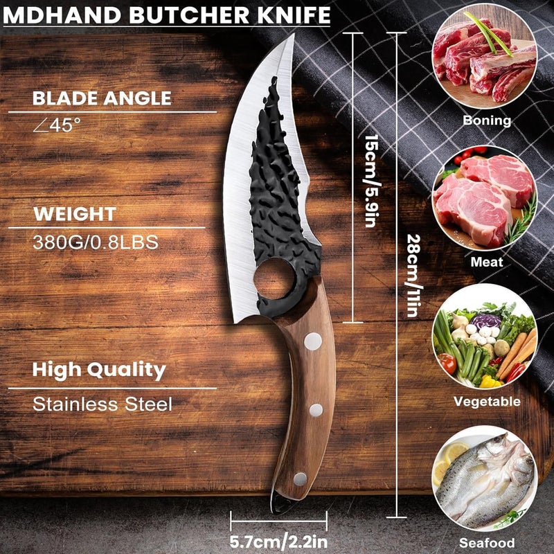 MDHAND Chef Knife - Hand Forged Butcher Knives with Sheath & Gift Box, High Carbon Steel Viking Knives, Meat Cutting Knife for Kitchen, Japanese Chef Knives for Camping, Outdoor, BBQ, Gifts for Men - Image 2