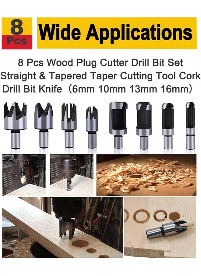 Arabest Wood Plug Cutters, 8 Pcs Wood Plug Cutter Drill Bit Set, 5/8" 1/2" 3/8" 1/4" Straight and Tapered Taper Cutting Tool Cork Drill Bit Woodworking Claw Cork Drill Hole Saw Tool for Woodworking  - Image 3