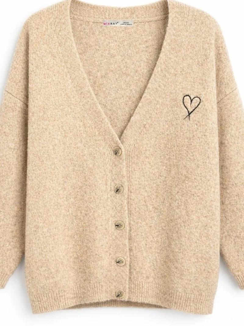 MixRay Mixray Oversized Knit Cardigan with Heart Detail