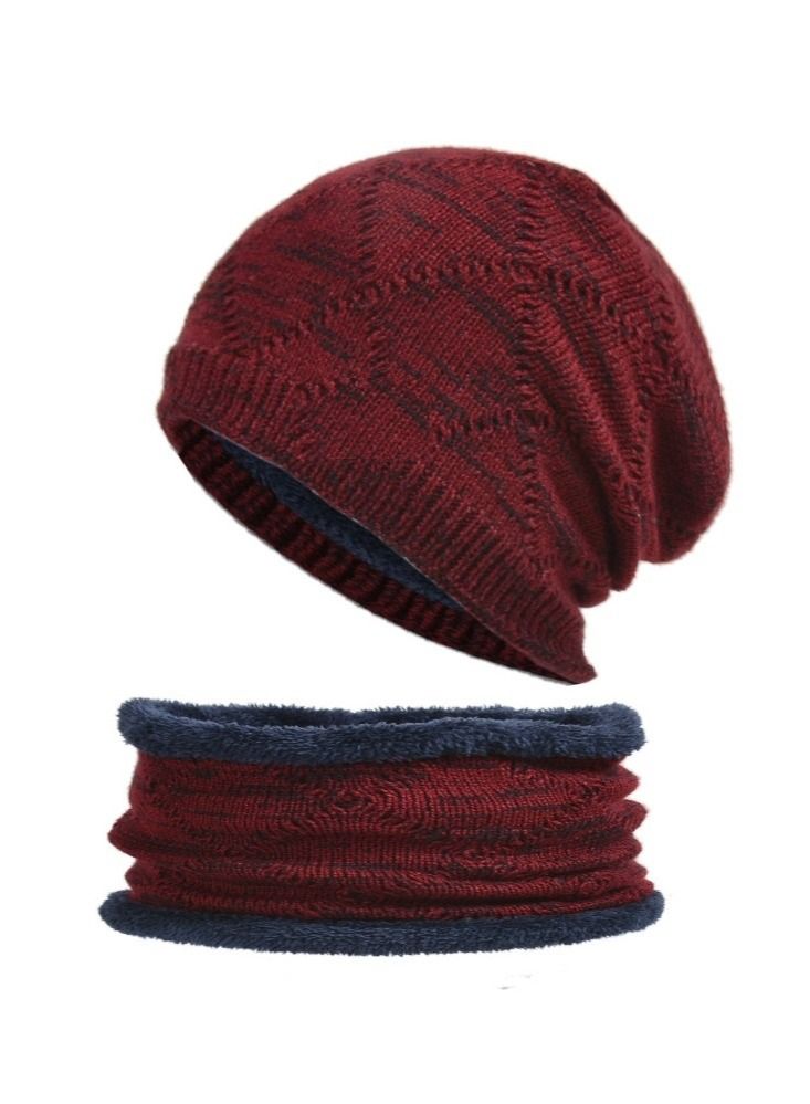 Loquat Winter Padded Set Cap Knitted Hat Scarf 2-Piece Set
