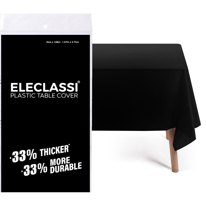 Eleclassi Black 12 Pack Premium Plastic Table Cloth Disposable Tablecloth 54 x 108 Inch  Black Plastic Tablecloths for Rectangle Tables Up to 8 Feet