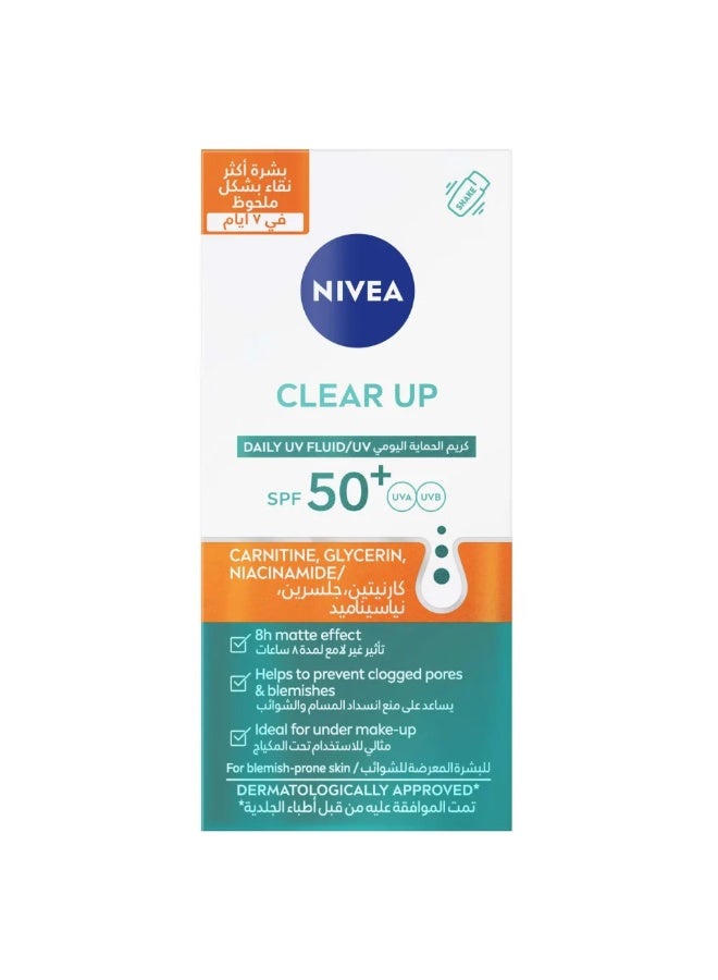 NIVEA Clear Up Daily UV Fluid SPF50+ For Blemish Prone Skin 40ml - Image 1
