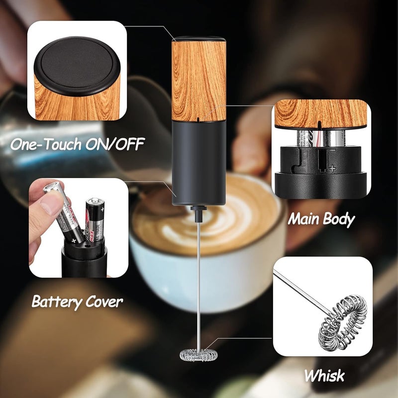 Joejoe JoeJoe Milk Frother Handheld Coffee Frother Handheld Handheld Electric Stirrer Milk Foamer Frother for Cappuccino Frappe Matcha Wood Grain  - Image 2