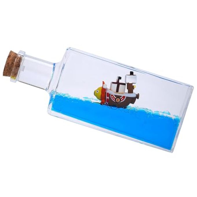YimiBloss Unsinkable Thousand Sunny Anime Pirate Ship in A Bottle Floating Boat Liquid Motion Ocean Desk Decor, Unique Birthday Gifts for Men Women Anime Lovers, Desk Ornament for Home Office Decorations - Image 1