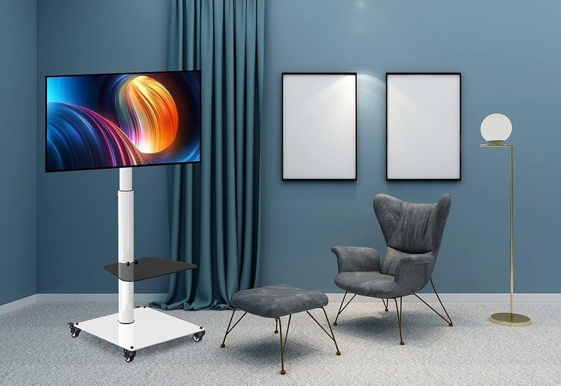 Hamood Professional Tv stand Steel, White, 32 inch to 65 inch, Adjustable Tv up and down, strong wheels with breaks, easy to adjustment tv, 50kgs loading capacity, Tilt tv 15 degree, Ham-2030W White - Image 1