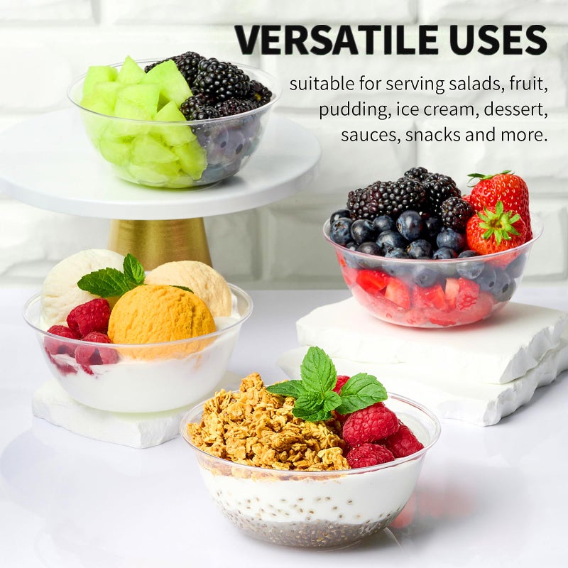 TOFLEN 12 oz Clear Plastic Bowls, 50 Pack Disposable Small Hard Plastic Serving Bowls for Party, Ice Cream, Dessert, Fruit, Appetizer, Soup, Snack, Home or Event Party Supplies - Image 4
