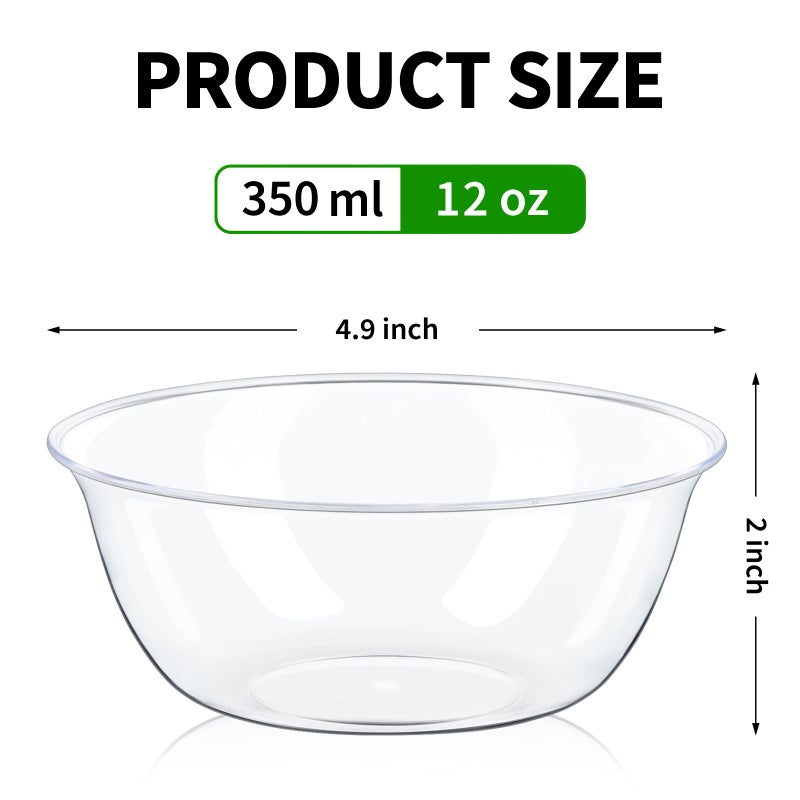 TOFLEN 12 oz Clear Plastic Bowls, 50 Pack Disposable Small Hard Plastic Serving Bowls for Party, Ice Cream, Dessert, Fruit, Appetizer, Soup, Snack, Home or Event Party Supplies - Image 2