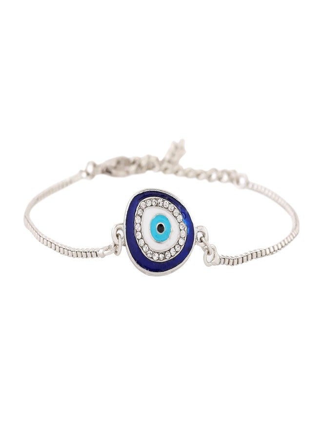 Estele Jewellery Bracelet For Women Rhodium Plated Evil Eye Designer Charm Bracelet With Navy Blue Enamel & White Crystals for Men & Women-102094-IRBL BR - Image 1