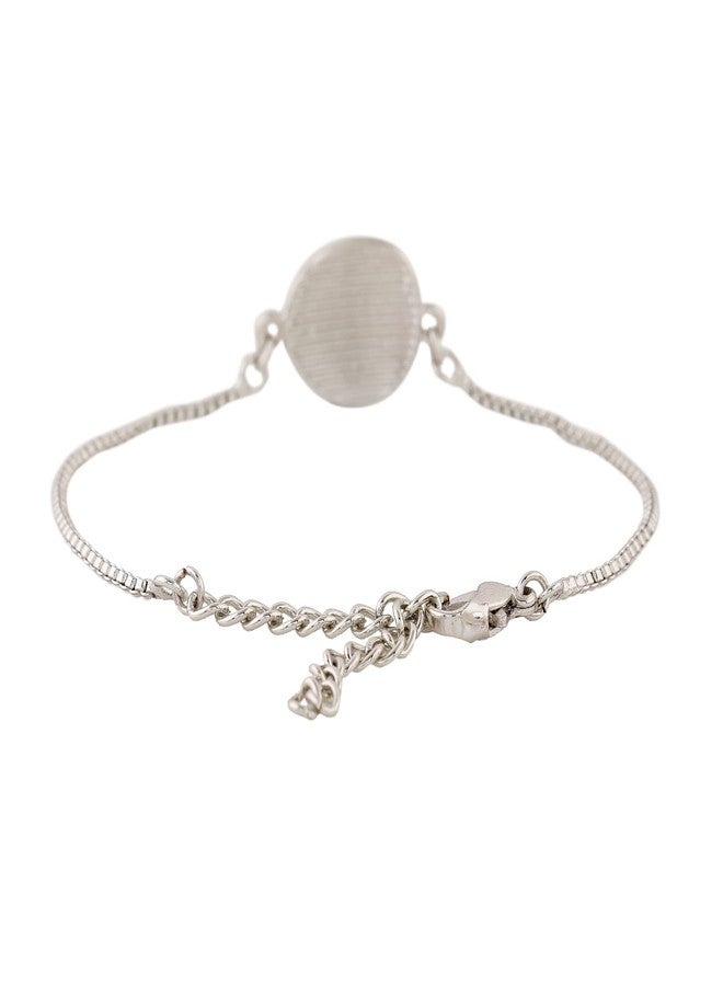 Estele Jewellery Bracelet For Women Rhodium Plated Evil Eye Designer Charm Bracelet With Navy Blue Enamel & White Crystals for Men & Women-102094-IRBL BR - Image 2