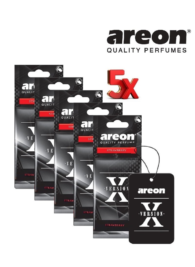 Areon Hanging X Version Car Air Freshener With Strawberry Scent 5 pieces