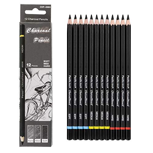 Pacific Arc Premium Charcoal Drawing Pencils for Artists - 12 pieces Soft, Medium, Hard - Professional Artist Pencils for Drawing, Sketching, Shading - Image 1