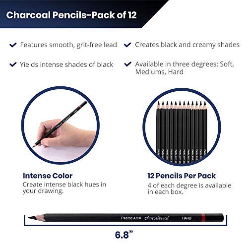 Pacific Arc Premium Charcoal Drawing Pencils for Artists - 12 pieces Soft, Medium, Hard - Professional Artist Pencils for Drawing, Sketching, Shading - Image 4