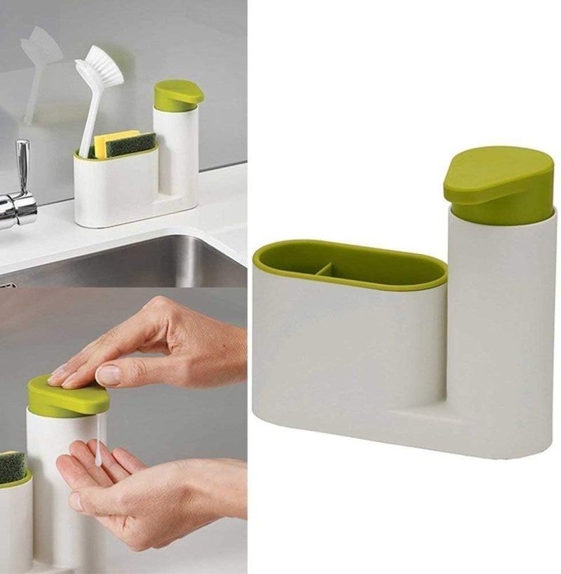 GETZET GETZET 2 in 1 Sink Plastic Tidy Set Stand for Kitchen Bathroom Sink Storage Organizer Soap and Brush Holder with Liquid Dispenser Bottle Multicolor  - Image 5