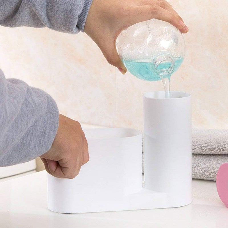 GETZET GETZET 2 in 1 Sink Plastic Tidy Set Stand for Kitchen Bathroom Sink Storage Organizer Soap and Brush Holder with Liquid Dispenser Bottle Multicolor  - Image 2