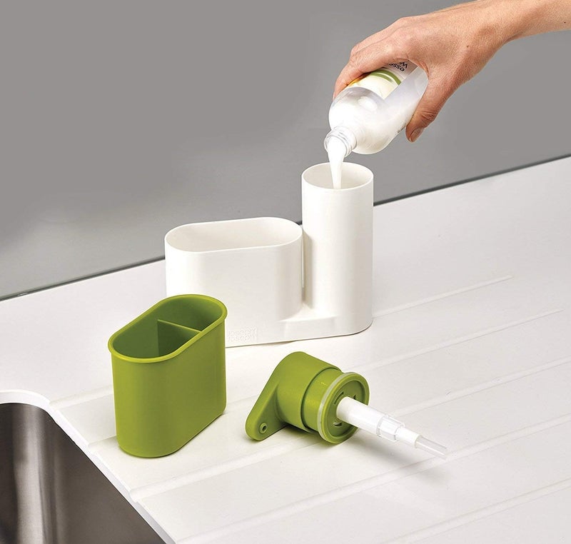 GETZET GETZET 2 in 1 Sink Plastic Tidy Set Stand for Kitchen Bathroom Sink Storage Organizer Soap and Brush Holder with Liquid Dispenser Bottle Multicolor  - Image 4