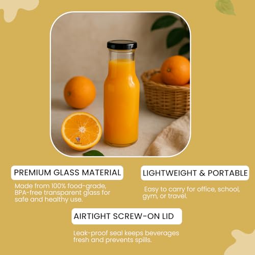 MACHAK Milk, Water and Juice Glass Bottle with Air Tight Lid, Leak-Proof, Reusable & BPA-Free, Transparent Milk bottle 200ml (Set of 24) - Image 4