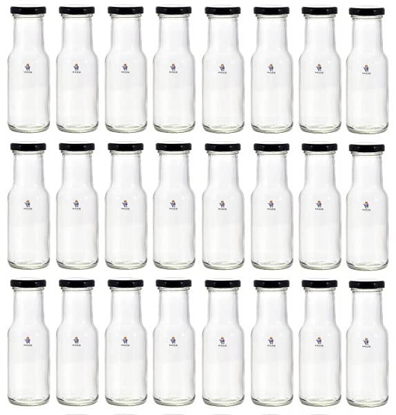 MACHAK Milk, Water and Juice Glass Bottle with Air Tight Lid, Leak-Proof, Reusable & BPA-Free, Transparent Milk bottle 200ml (Set of 24) - Image 1