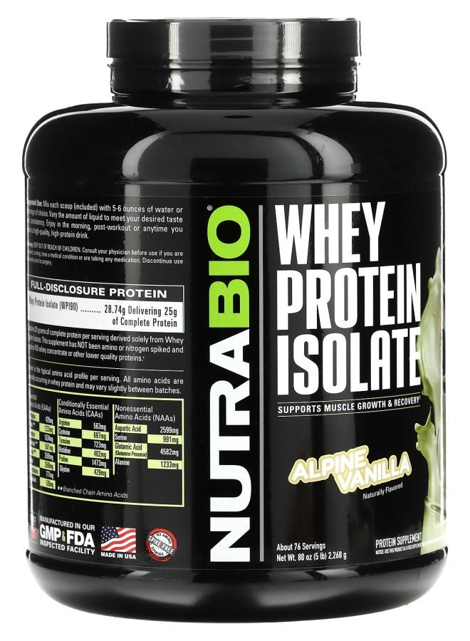 NutraBio Whey Protein Isolate Alpine Vanilla 5 lb (2268 g) - Image 2