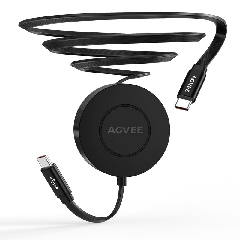 AGVEE 0.3ft Fixed / 2.3ft Extend USB-C to C Charger Cable Mountable One Way Retractable 60W Fast Charging Cord, Pocket-Sized for iPhone 16 15, Samsung, Android, Desk Organizer, Black - Image 1
