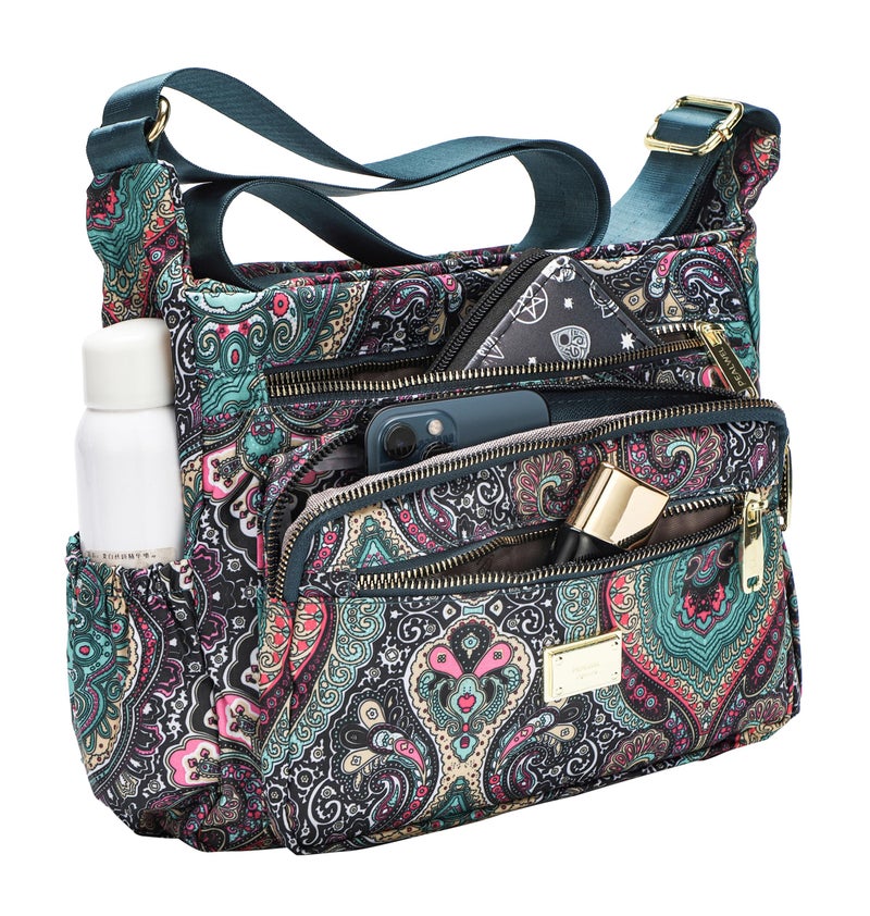 Pealwel Women Shoulder Handbag Roomy Multiple Pockets Bag Ladies Crossbody Purse Tote Top Handle Satchel(SS-Black&Blue) - Image 3