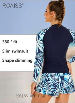 roaiss Women One Piece Swimsuit with Boxer Shorts Fashionable Print Design One Piece Beach Suit Women Long Sleeved Sun Protection Surfing Wetsuit  - Image 4