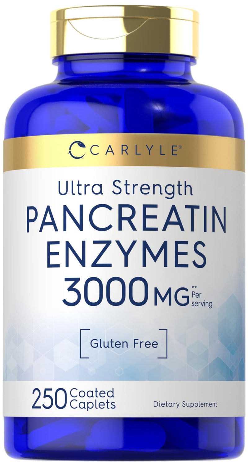Carlyle Pancreatin Digestive Enzymes 3000mg 250 Caplets NonGMO Gluten Free High Potency Formula