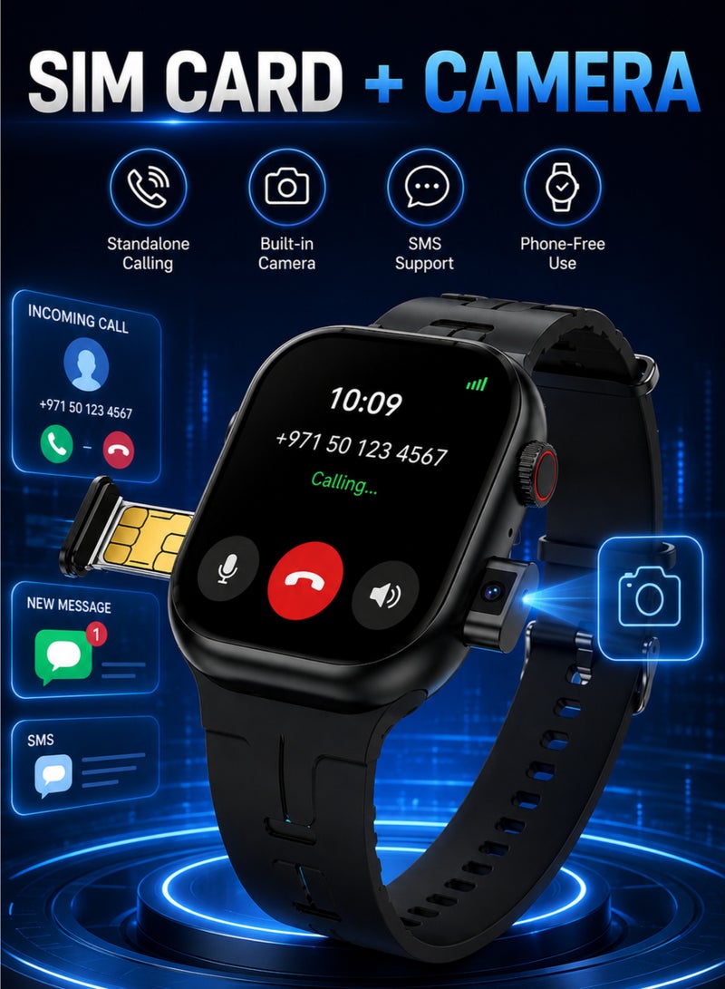 modio SM03 Smart Watch with SIM Card Slot & Camera, Bluetooth Calling, Android Watch, 3 Straps, Black - Image 2