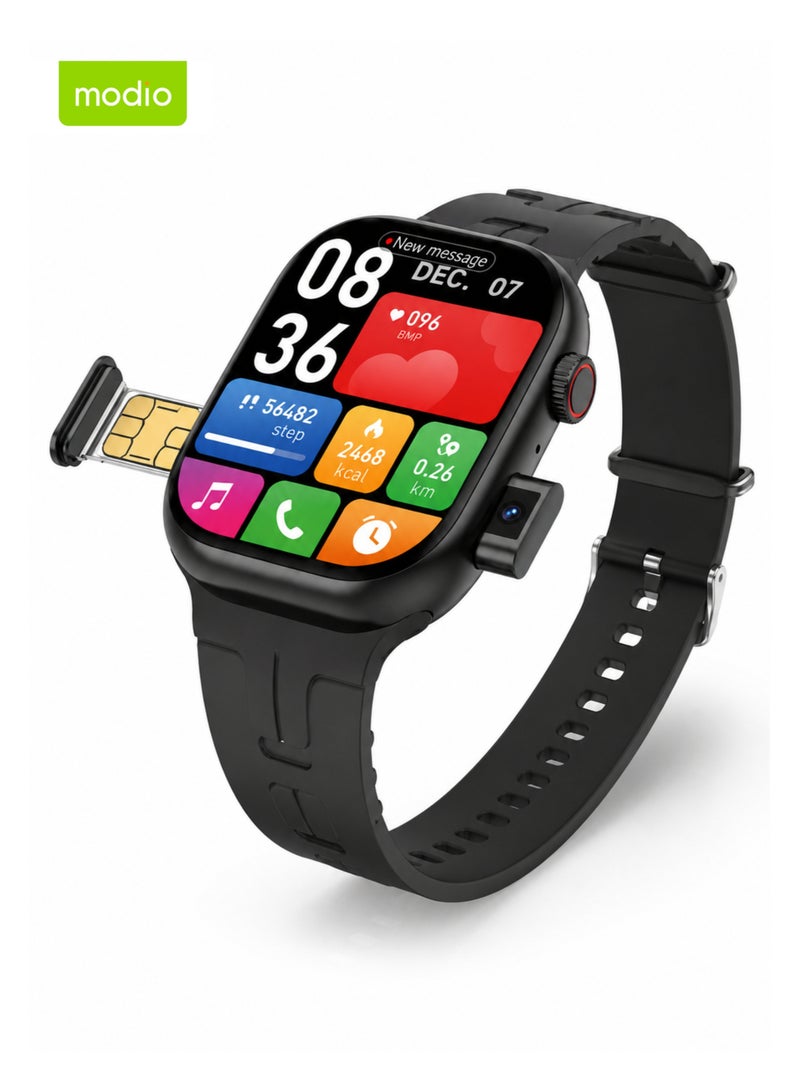 modio SM03 Smart Watch with SIM Card Slot & Camera, Bluetooth Calling, Android Watch, 3 Straps, Black - Image 1