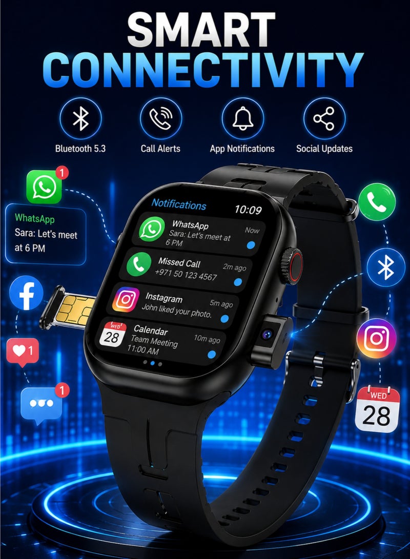 modio SM03 Smart Watch with SIM Card Slot & Camera, Bluetooth Calling, Android Watch, 3 Straps, Black - Image 3
