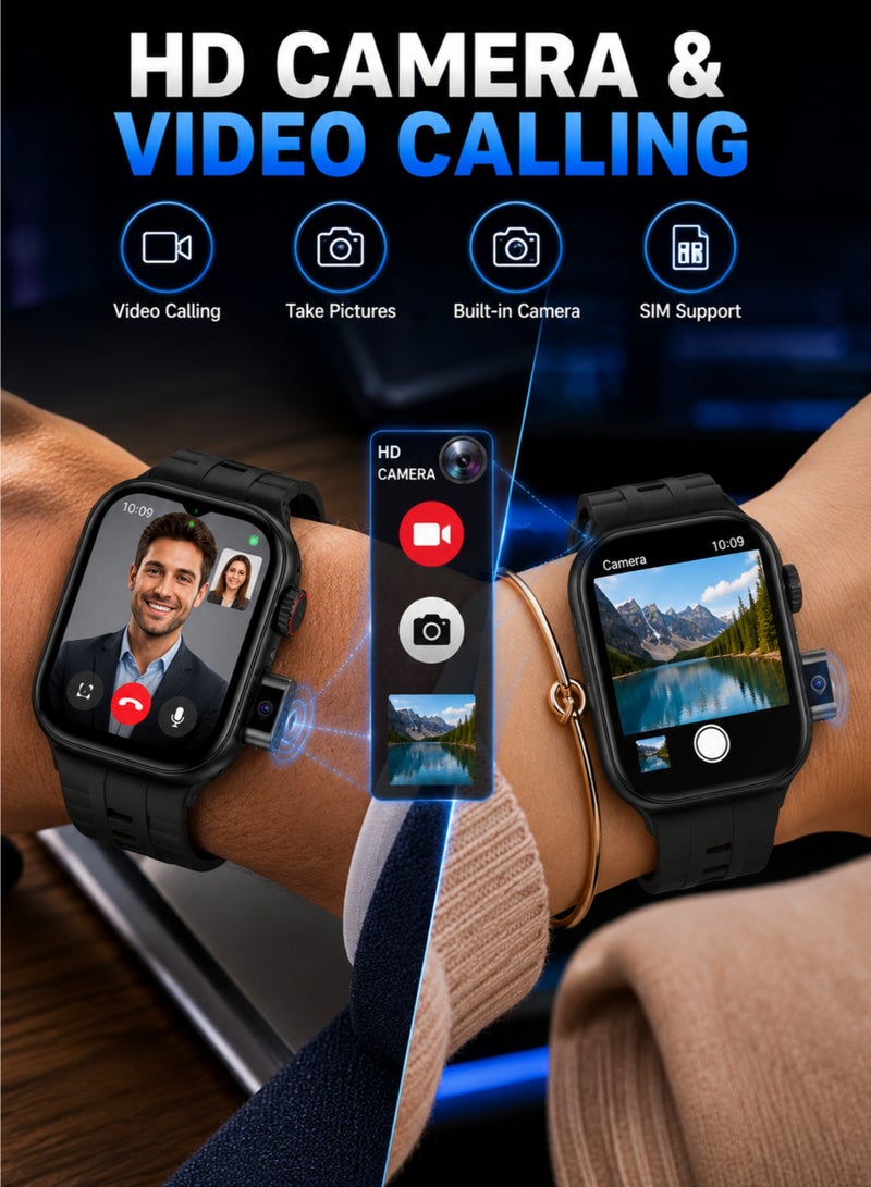 modio SM03 Smart Watch with SIM Card Slot & Camera, Bluetooth Calling, Android Watch, 3 Straps, Black - Image 4