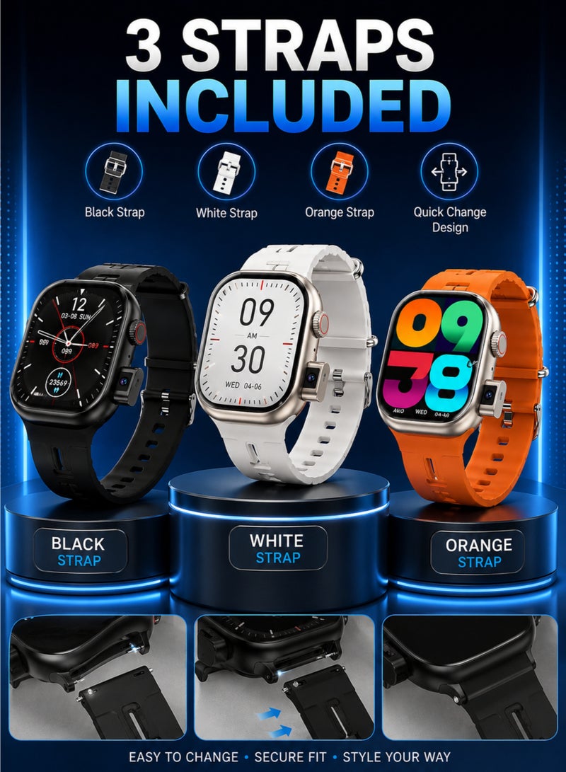 modio SM03 Smart Watch with SIM Card Slot & Camera, Bluetooth Calling, Android Watch, 3 Straps, Black - Image 5