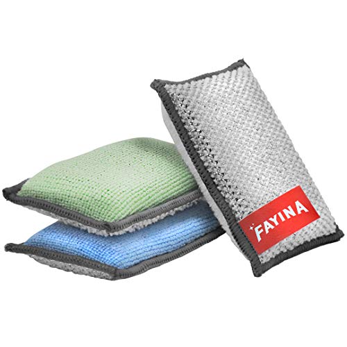 FAYINA 2-Sided Premium Microfiber Dish Sponge and Scrubber 3 Pack Variety - Heavy Duty Scouring Non-Scratch Multi-Surface - Image 1