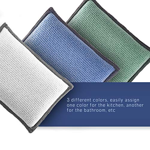 FAYINA 2-Sided Premium Microfiber Dish Sponge and Scrubber 3 Pack Variety - Heavy Duty Scouring Non-Scratch Multi-Surface - Image 4
