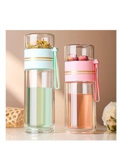 XiuWoo Tea Infuser Bottle, Clear Double Wall Glass Water Bottle, Portable Travel Water Separation Tea Bottle Mug Cup with Tea Infuser for Women Men, 420ml, green  - Image 4