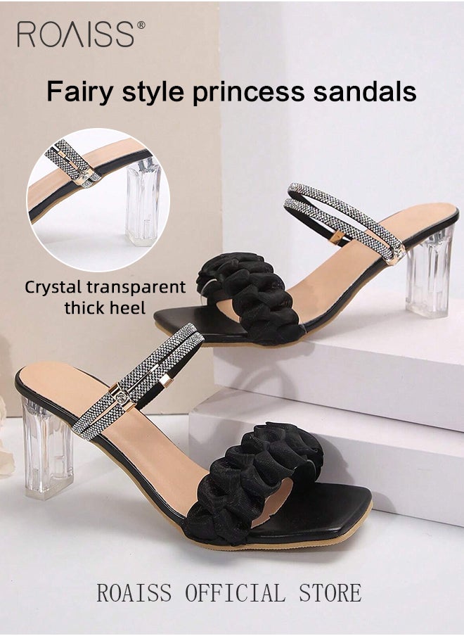 Rhinestone Decor Chunky Heeled Sandals for Women Mesh Yarn Decoration Two-Wear Crystal Transparent Heel Sandals Ladies Glamorous Square and Open Toe Slip on Heels Shoes - pzsku/Z32A660B71B20B4B98159Z/45/_/1718089881/1378c930-ac54-4630-a197-a058673f7d50