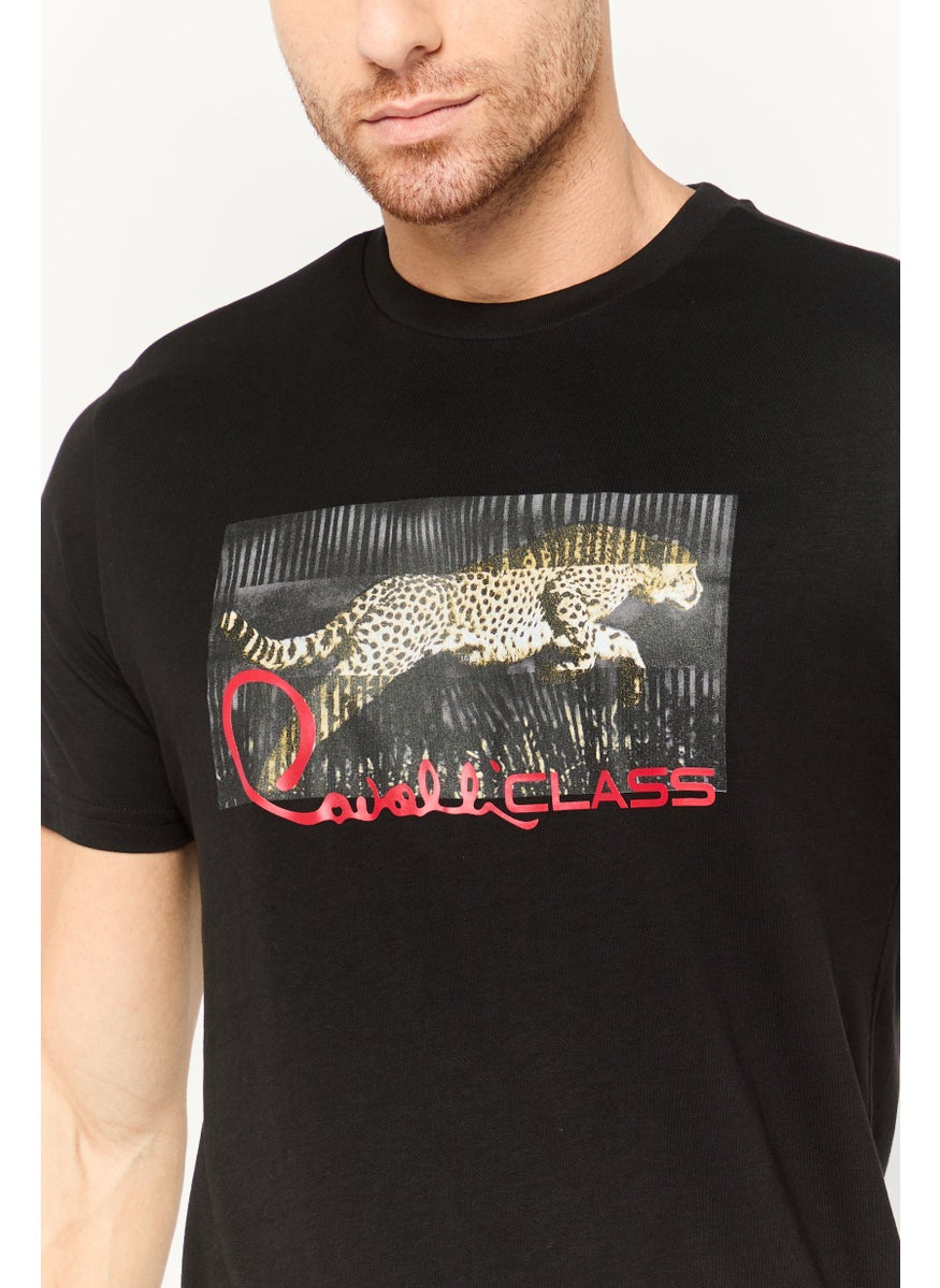 Cavalli Class Men Crew Neck Short Sleeve Graphic Print T-Shirt, Black Combo  - Image 3