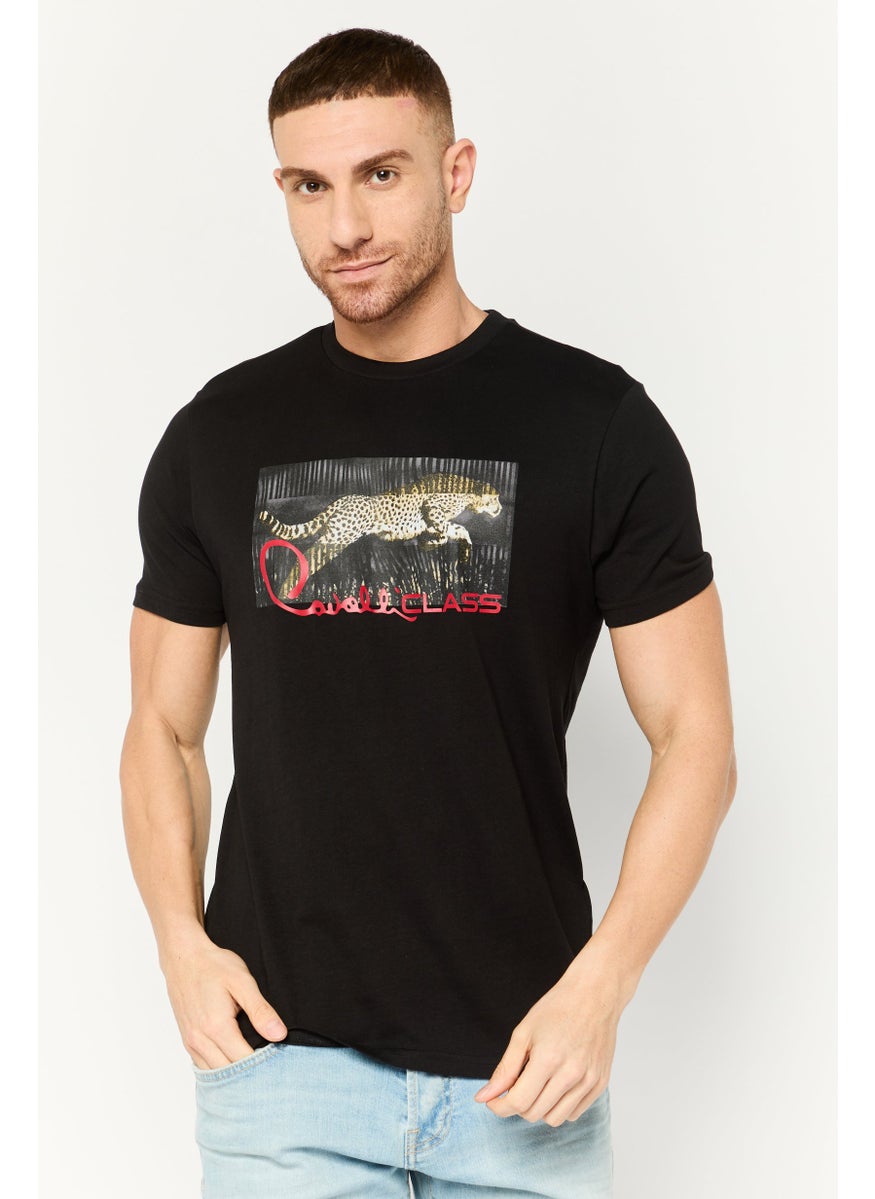 Cavalli Class Men Crew Neck Short Sleeve Graphic Print T-Shirt, Black Combo  - Image 1