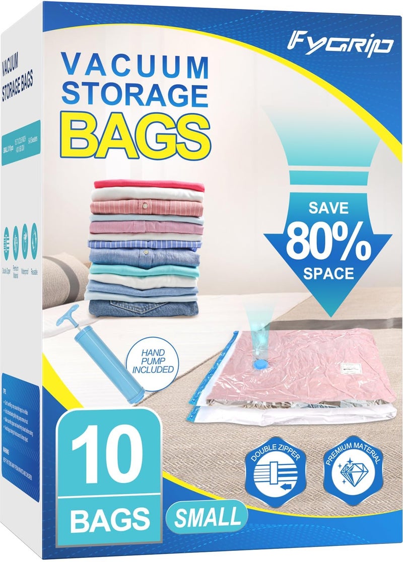 Fygrip Vacuum Storage Bags with Hand Pump, Plastic Packaging Bags, 80% Space Saver Vacuum Seal Bags for Clothing, Travel Lugggage, Blankets, Comforters, 10 Small - Image 1
