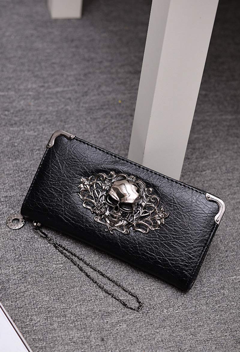 HOYOFO HOYOFO Skull Wallets for Women Zip Around Clutch with Credit Card Holder Phone Case Leather Long Goth Wallet Purse with Wristlet, Black  - Image 2