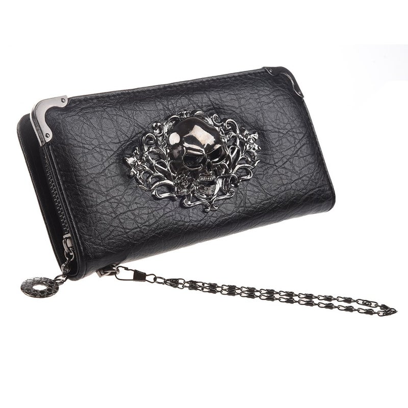 HOYOFO HOYOFO Skull Wallets for Women Zip Around Clutch with Credit Card Holder Phone Case Leather Long Goth Wallet Purse with Wristlet, Black  - Image 1