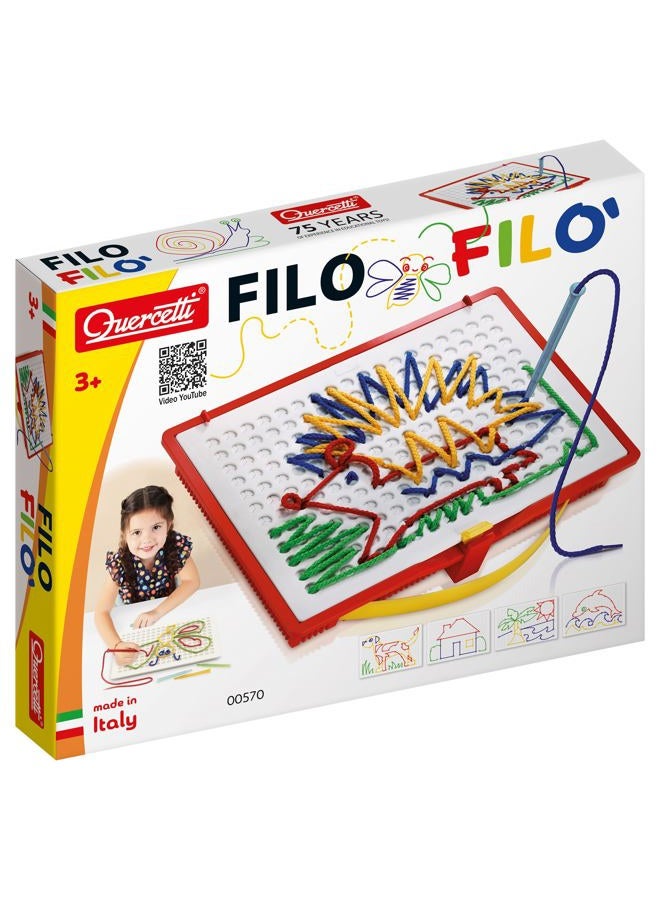Quercetti Filo Play Set - A Novel Lacing Tool with 18 Pattern Templates to Create Art with String- for Ages 4 and Up (Made in Italy) - Image 1