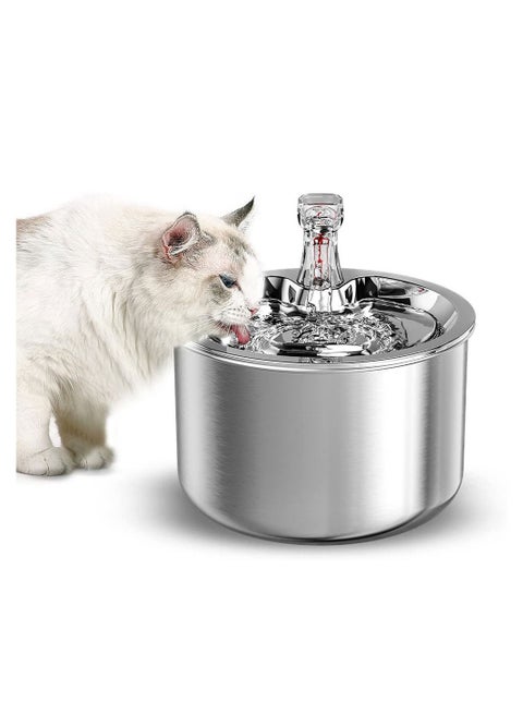 COOLBABY 2L Cat Water Fountain Multiple Filter Stainless Steel Pet Water Fountain Safety Silent Water Pump Buoy water level detection