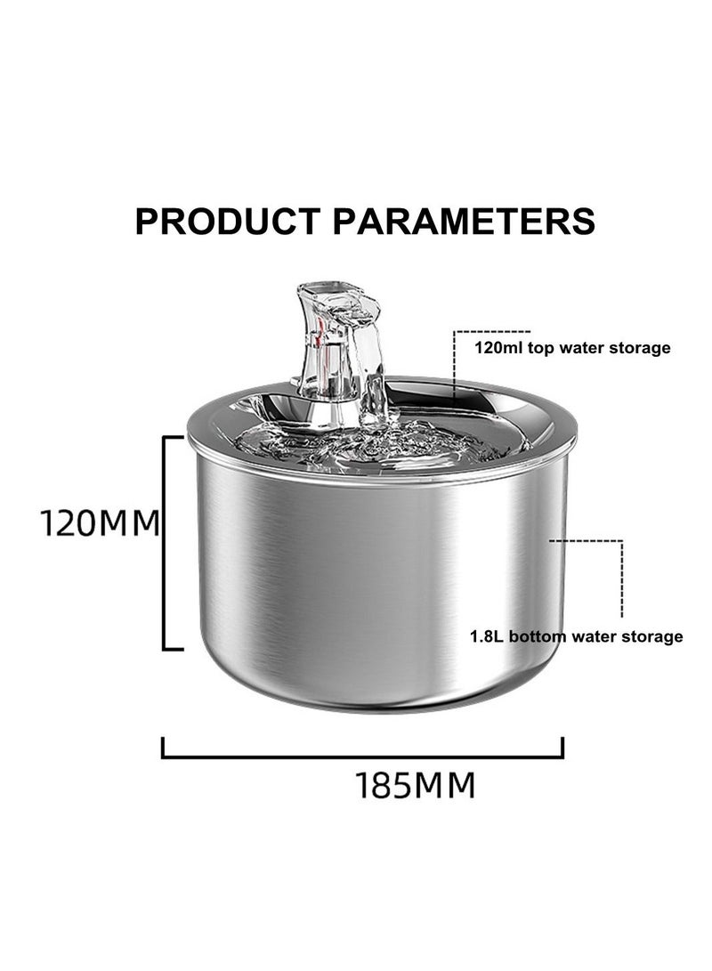 COOLBABY 2L Cat Water Fountain Multiple Filter Stainless Steel Pet Water Fountain Safety Silent Water Pump Buoy water level detection