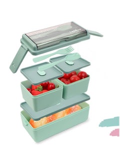 KASTWAVE Lunch Box, Double Stackable Bento Box 1400 ML Container Meal Prep Containe With Cutlery, 2 Tier and 3 Compartment Design Food Containers for Lunch Snacks,Lunch Box for Adults and kids  - Image 1