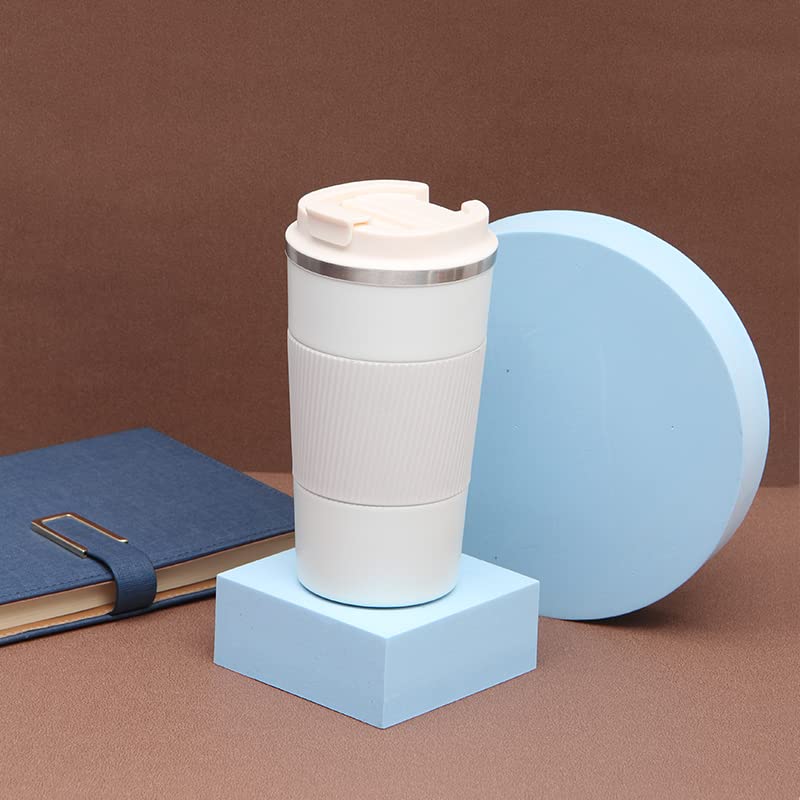 Wosta Insulated Travel Coffee Mug 2.0 | Double Wall Vacuum Stainless Steel Fat-Bottomed Coffee Cup Tumbler with Spill Proof Flip Lid for Hot and Ice Beverages (White Color, 380 Ml) - Image 3