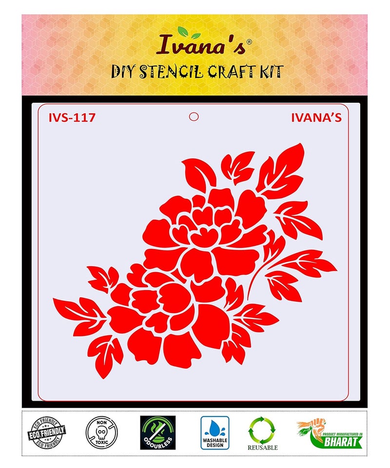 ivana's Ivana's Floral Pattern Stencil for Art & Craft, DIY Decorative Stencil for Painting on Canvas, Fabric, Cloth, Paper, Glass, Furniture and Wall, Size - 6 x 6 inch, Pack of 1, IVS-117  - Image 2