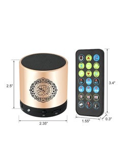zenvo X Remote Control Speaker Portable Quran Speaker MP3 Player 8GB TF FM Quran Koran Translator USB Rechargeable Speaker (Gold)  - Image 4