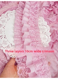 Generic Lolita Dress Three-Layer Lace Pastoral Skirt Cuff Skirt High Quality Made Clothes Lining Decorative Lace Accessories-Color:Crimson 0.5m = Half A Meter Long / Multiple Shots In A Row  - Image 1