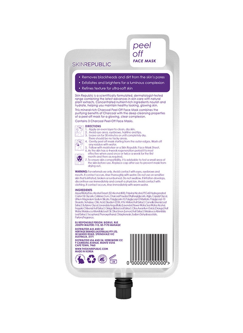SKIN REPUBLIC - Charcoal Peel-Off Face Mask Sheet 25ml (3 Applications) Pack Of 10 - Image 1